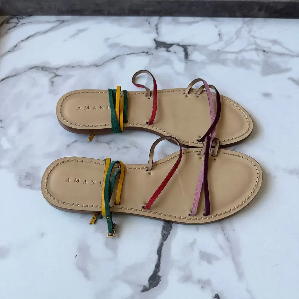 AMANU The Constantia Multicolor Leather Strappy Sandals Size 9 - Picture 4 of 8
